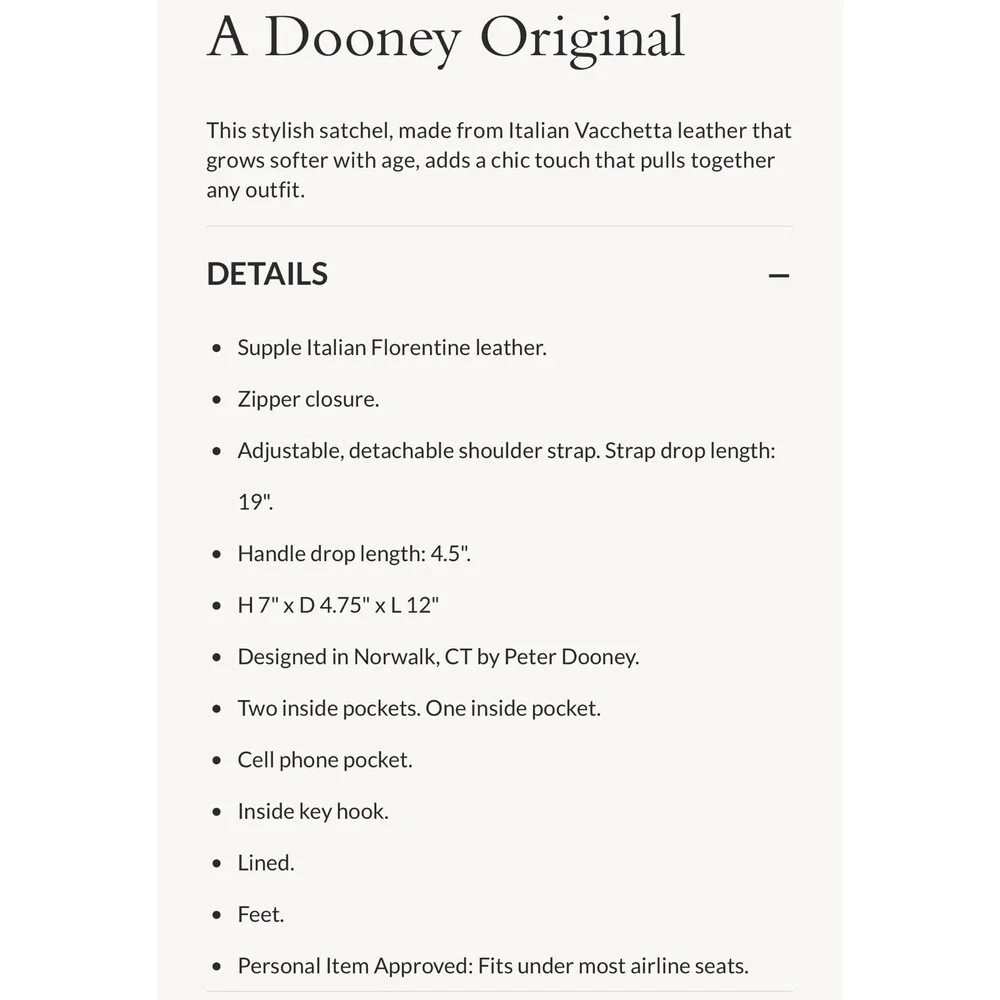 Dooney & Bourke Florentine Natural Satchel, Zip Tassel, Strap, Gold, Pockets